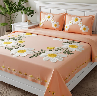 King size bed sheet Pure Cotton, Embroidery 210 TC, Multi Colour