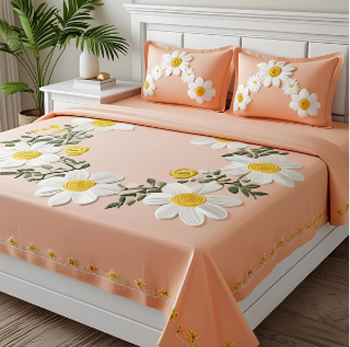 King size bed sheet Pure Cotton, Embroidery 210 TC, Multi Colour - Image 2